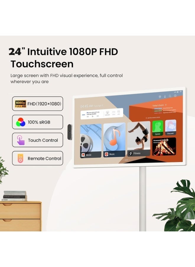 Crony TX24 24  Inch Portable Smart TV,  Touchscreen Android 12 Monitor on Wheels,  1080x1920 @60Hz,8GB+128GB, 10,000mAh Battery (5H Use) – Dual-Band Wi-Fi, 8MP Camera, Built-In Dual Speakers & Adjustable Stand (400mm/120mm),Rotatable Display for Home/Office/Outdoor - Image 2